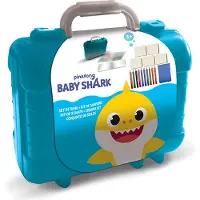 Jonotoys Multi print stempelkoffer baby shark, met 5 houten stempels