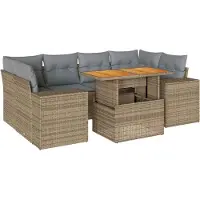 vidaXL 7-delige Loungeset met kussens poly rattan beige