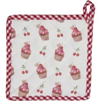 Clayre & Eef Pannenlap 20x20 cm Rood Wit Katoen Vierkant Cupcakes Afgiet Pannenlap Rood Afgiet Pannenlap