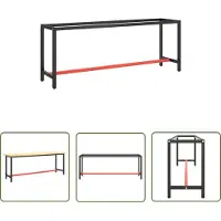 The Living Store Metalen Werkbankframe - Werkbankframe - Werkbankframe 210x50x79 cm metaal matzwart en matrood - Werkbank Onderstel - Tweedehands Werkbank - DIY