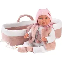 Llorens softbody babypop 42 cm met geluid roze reiswieg en speen