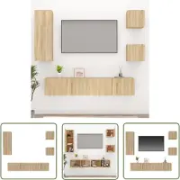 The Living Store vidaXL Salontafel - Tv Kast - 5-delige Tv-meubelset bewerkt hout sonoma eikenkleurig - Houten Tv Stand - Wandmontage Tv Kast - Tv Meubelset