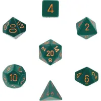 Chessex dobbelstenen set, 7 polydice, Opaque dusty green w/copper