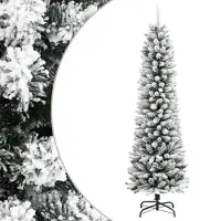 vidaXL - Kunstkerstboom - met - sneeuw - smal - 210 - cm - PVC - en - PE