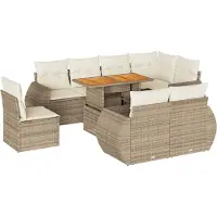vidaXL 9-delige tuinmeubelset met kussens, beige, van polyrotan