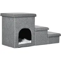 Zenzee Hondentrap met 3 treden - Kattentrap - Huisdierentrap - Trapje - Opstapje - Lichtgrijs - 73,5 cm x 33 cm x 40,5 cm
