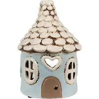 Clayre & Eef Waxinelichthouder Huis Ø 11x15 cm Blauw Keramiek Theelichthouder Blauw Theelichthouder