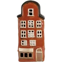 Clayre & Eef Waxinelichthouder Huis 12x9x25 cm Rood Blauw Keramiek Theelichthouder Rood Theelichthouder