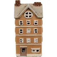 Clayre & Eef Waxinelichthouder Huis 11x9x22 cm Oranje Keramiek Theelichthouder Oranje Theelichthouder