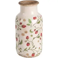 Clayre & Eef Vaas Ø 14x26 cm Beige Rood Keramiek Aardbeien