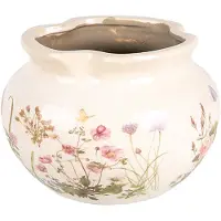 Clayre & Eef Bloempot Ø 20x14 cm Beige Roze Keramiek Rozen Bloempot Binnen Beige Bloempot Binnen