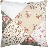 Clayre & Eef Kussenhoes 50x50 cm Groen Beige Polyester Bloemen