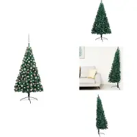 vidaXL Kunstkerstboom, half, met verlichting en ballen, groen, 150 cm - Kerstbomen