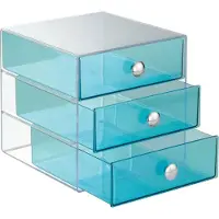 IDesign Transparant blauw gekleurd make-up kastje - 35372EU - Sorteervakken & Stapelbaar