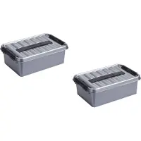 Sunware 4x stuks q-line opberg box/opbergdoos - 12 liter - 40 x 30 x 14 cm - kunststof - opslagbox - grijs
