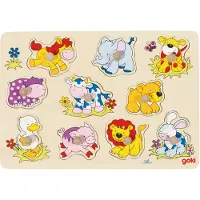Goki Steekpuzzel - Dierenbaby's - 10 Delen - 30X21X2,4Cm - Hout - 1 Jaar