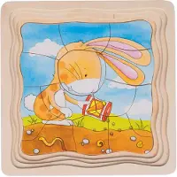 Goki Puzzel - Groentebed - 53 Stukjes - 4 Lagen - 20X20X1,5Cm - Hout - 3 Jaar