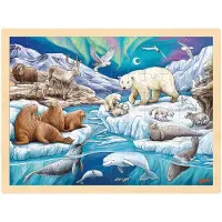 Goki Puzzel - - Puzzel Poolnacht - 96 houten stukken - Thema ijsvlakte - Vanaf 6 jaar