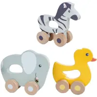 Merkloos Houten babydieren op wielen