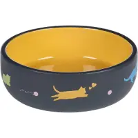 Flamingo Keramische Voer/Waterbak Rani Geel - Kattenvoerbak - Ø13.5x4.5 cm