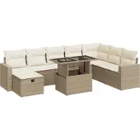 vidaXL 9-delige tuinmeubelset met kussens, beige, van polyrotan