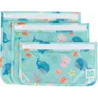 BUMKINS Clear Front Travel Bags - Reistasjes met Doorzichtig Venster - Set van 3 in 3 Formaten - Toilettasje, Make-up Etui en Reis Organizer - Met Rits - Waterdicht - Ocean Life Zeedieren - Aqua Blauw