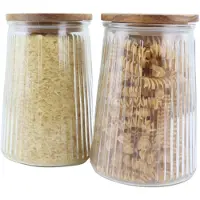 OTIX Voorraadpotten - Glas - met Deksel - Snoeppotten - Set van 2 - Acacia Wood - 950ml - SIRIUS