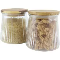 OTIX Voorraadpotten - Glas - met Deksel - Snoeppotten - Set van 2 - Acacia Wood - 650ml - SIRIUS