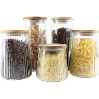 OTIX Voorraadpotten - Glas - met Deksel - Snoeppotten - Set van 5 - Acacia Wood - Diverse Maten - SIRIUS