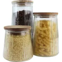 OTIX Voorraadpotten - Glas - met Deksel - Snoeppotten - Set van 3 - Acacia Wood - Diverse Maten - SIRIUS