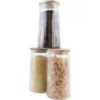 OTIX Voorraadpotten - Glas - met Deksel - Snoeppotten - Set van 3 - Acacia Wood - 1300ml - SIRIUS
