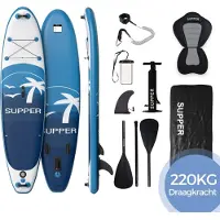 SUPPER Sup Board XL - Max. 180KG - Opblaasbaar – Paddle Board – Verstelbare Peddel – Waterdicht Telefoonhoesje – Zitje – Pomp – Vin – Leash – Draagtas – 335 x 81 cm