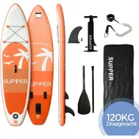 SUPPER Sup Board - Max. 120KG - Opblaasbaar – Paddle Board – Verstelbare Peddel – Pomp – Vin – Leash – Draagtas – 285 x 76 cm - Oranje