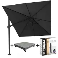 Platinum Challenger T2 premium zweefparasol 350x260 cm matt black mast jet black met parasolvoet 90kg en hoes