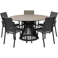 AVH-Collectie Malaga Pasadena dining tuinset 140xH75 cm rond 6 delig aluminium