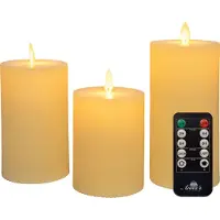Anna's Collection LED Stompkaars Rib Met Timer Ivoor D 7,5 H 10 / 12,5 / 15 Cm 3 Stuks