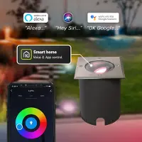 HOFTRONIC™ Set van 9 Cody Smart Grondspots RVS - GU10 5,5 Watt 345 lumen - RGB + WW - Wifi + BLE - Kantelbaar - Overrijdbaar - Vierkant - IP67 waterdicht Grondsp