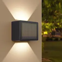 HOFTRONIC™ Set van 2 Louis - Solar LED Wandlamp - Kubus - Up&Downlight - CCT warm wit-koud wit - Zwart- IP65 waterdicht - 12 LEDs - tuinverlichting - buitenlam
