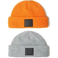 MINOTI geribbelde muts jongens 2-pack - oranje en grijs met merkpatch