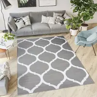 Tapiso Luxury Vloerkleed Grijs Wit Trellis Woonkamer Modern Tapijt Maat- 250x300