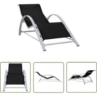 The Living Store Lounge Bed - Ligbed - Ligbed textileen en aluminium zwart - Tuinset - Terrasstoel - Strandstoel