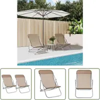 The Living Store Lounge Stoel - Strandstoel - Strandstoelen 2 st textileen en gepoedercoat staal taupe - Tuinset - Buitenmeubel - Relaxstoel