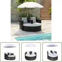 The Living Store Tuinbed met parasol poly rattan zwart - Loungeset - Tuinset - Lounge Stoel - Rattan Meubilair - Buitendecor