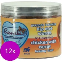 Renske 12x Gezonde Beloning Hartjes Hondensnack Kip - Wortel 100 gr