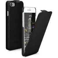 Kalibri flip cover geschikt voor Apple iPhone SE (2022) / SE (2020) / 8 / 7 - ultradunne leren hoes voor smartphone - zwart