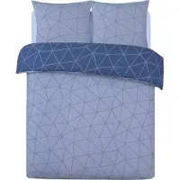 Vision Home VISION Hugo - Tweezijdig omkeerbaar Dekbedovertrekset - 100% katoen: zacht en soepel - Lits-jumeaux - Dekbedovertrek 240 x 220 cm met 2 bijhorende slopen - Blauw - Oekotex gecertificeerd