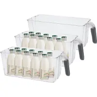 Excellent houseware Koelkast/keuken organizer mand/bak - 3x - transparant - kunststof - L30 x B13 x H11 cm - groente/fruit lade - 4 liter