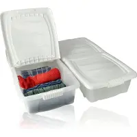 Discountershop Opbergbox 32L - 2 Stuks -Witte Deksel & Transparante Bak -Box -Opbergbox met Wieltjes – Onderbedbox- 79x39x17 - OP-320