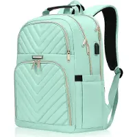 Kuosdaz Rugzak voor dames, 156 inch, schoolrugzak, meisjes, tieners, met USBoplaadpoort, laptoprugzak, stijlvolle dagrugzak, waterdicht, voor school, universiteit, reizen, werk, mintgroen