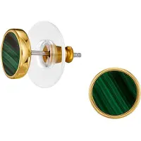 Traveller Oorbellen - Oorstekers Dames - 22ct Verguld - Echt Malachiet - Groen - Ø 9 mm - Uniek - 112506